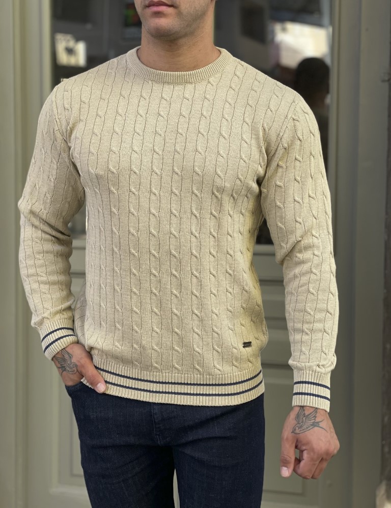 Darious ανδρικό μπεζ πλεκτό πουλόβερ 24044 φωτογραφία